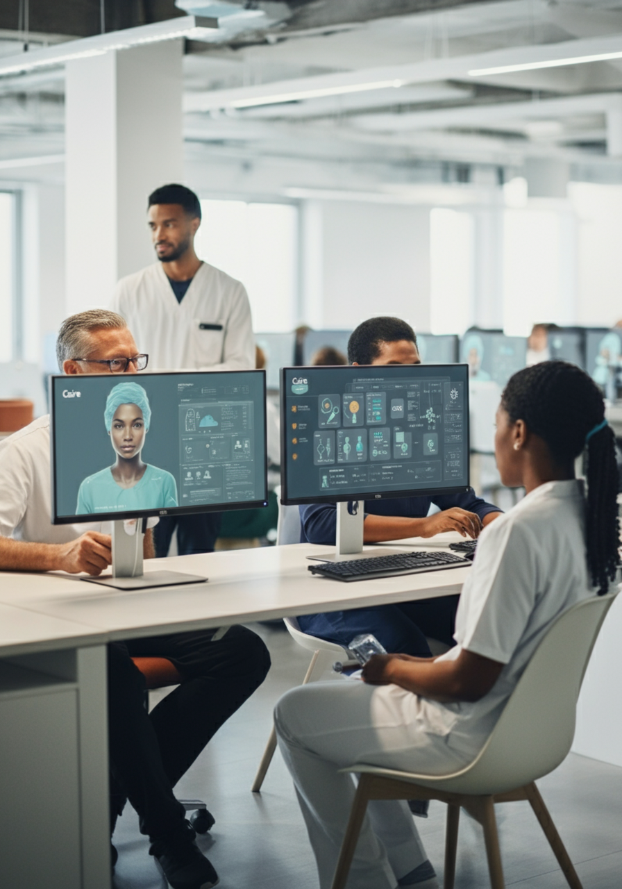 Vårdteam som arbetar med Caire-plattformen